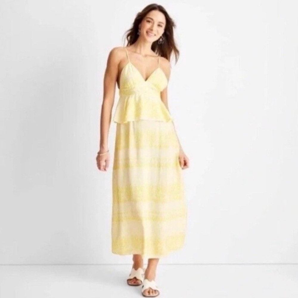 Yellow Striped Peplum Maxi Dress - Women